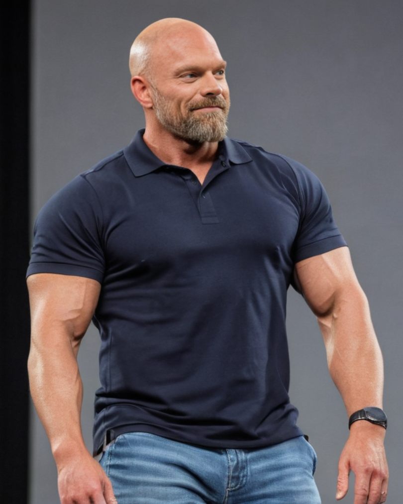 Jeff Later confidently posing in a well-fitted polo, showcasing the results of muscle building after 40. This image highlights the success and transformation achievable through disciplined strength training and the Muscle Mastery method. Coaching by Jeff Later – founder of L8R Lifestyle.